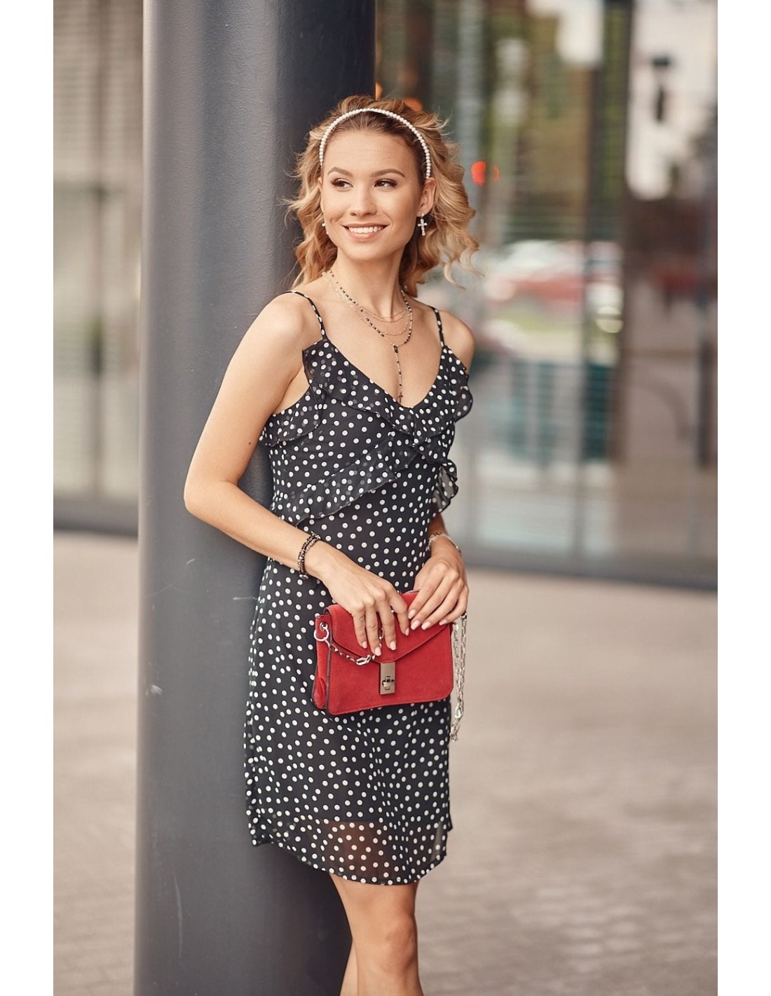 Schwarzes gepunktetes Sommerkleid PR3212 – Online-Shop – Boutique